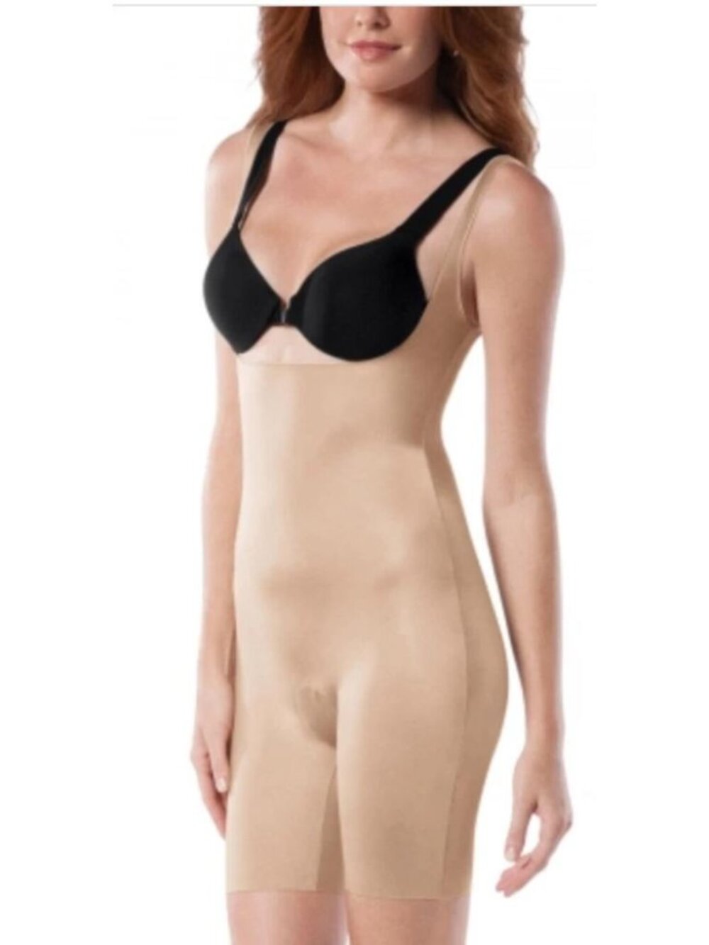 NWT Spanx Slimplicity Open-Bust Mid-Thigh Bodysuit shaper shapewear beige 3X